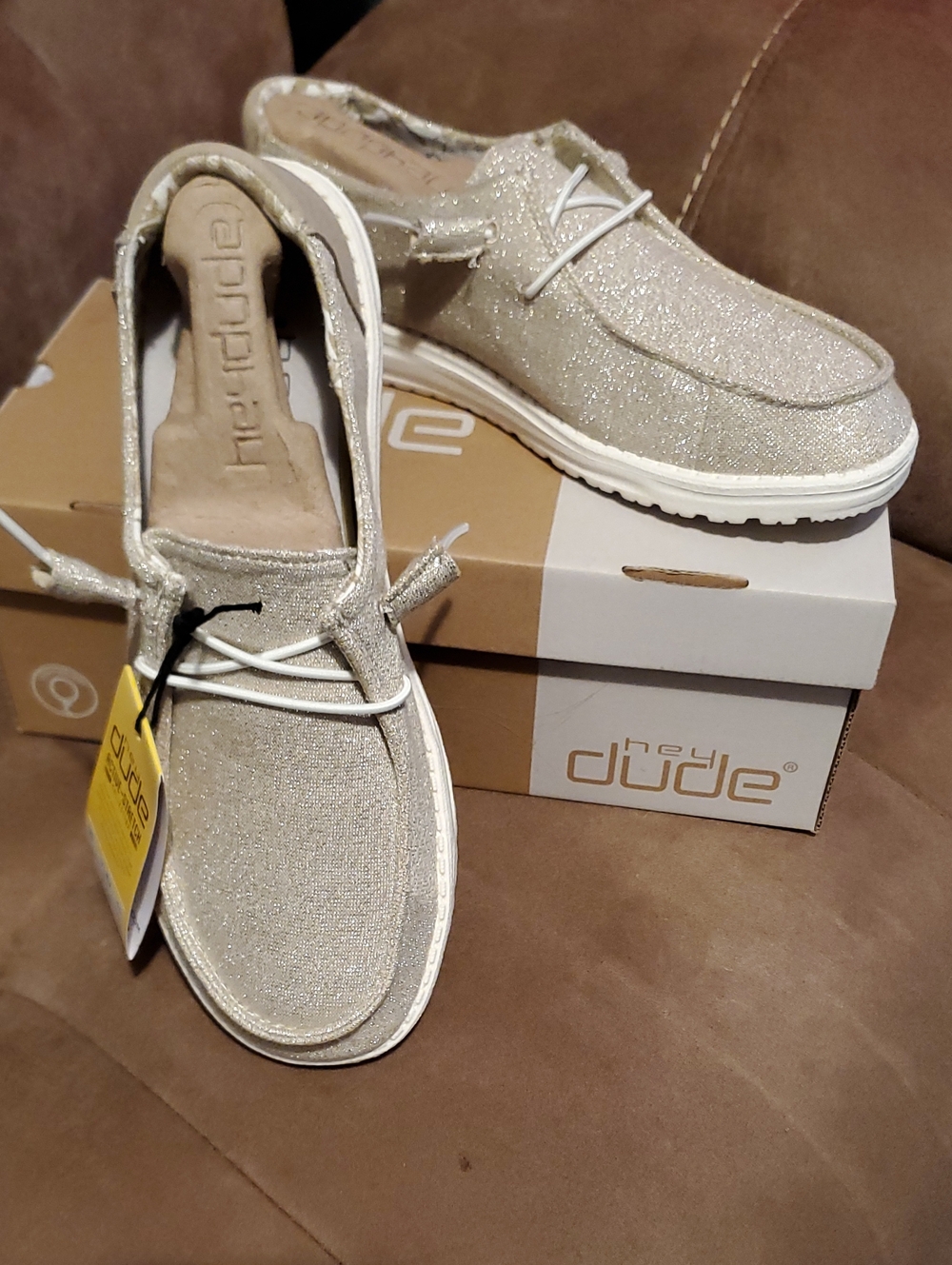 Hey Dude Women's Glitter Gold Slip-On Moccasin